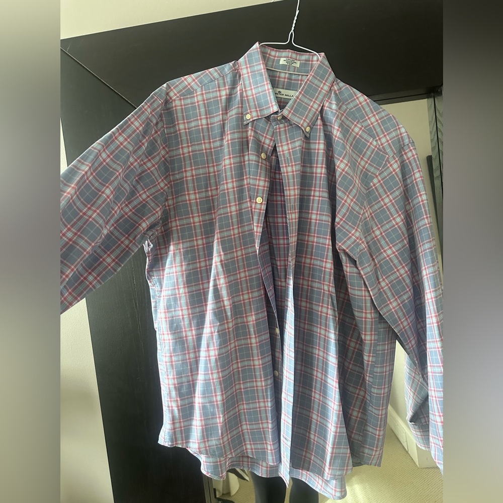 Peter Millar Blue and Pink Checkered Shirt